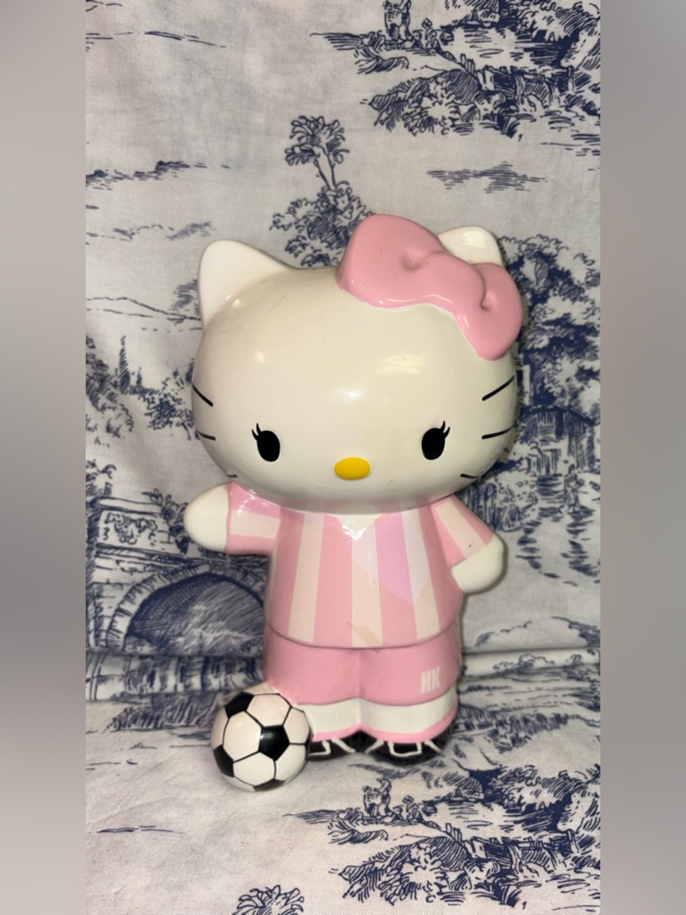 Sanrio Hello Kitty Pink Soccer Ceramic Piggy Bank Collectible Character Figurine